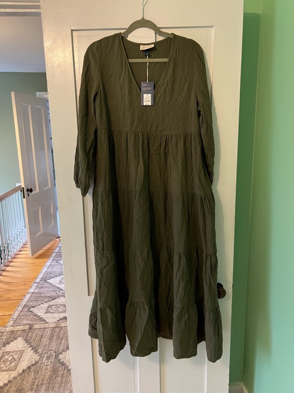 Universal Thread Olive Green Long Sleeve Tiered Maxi Dress